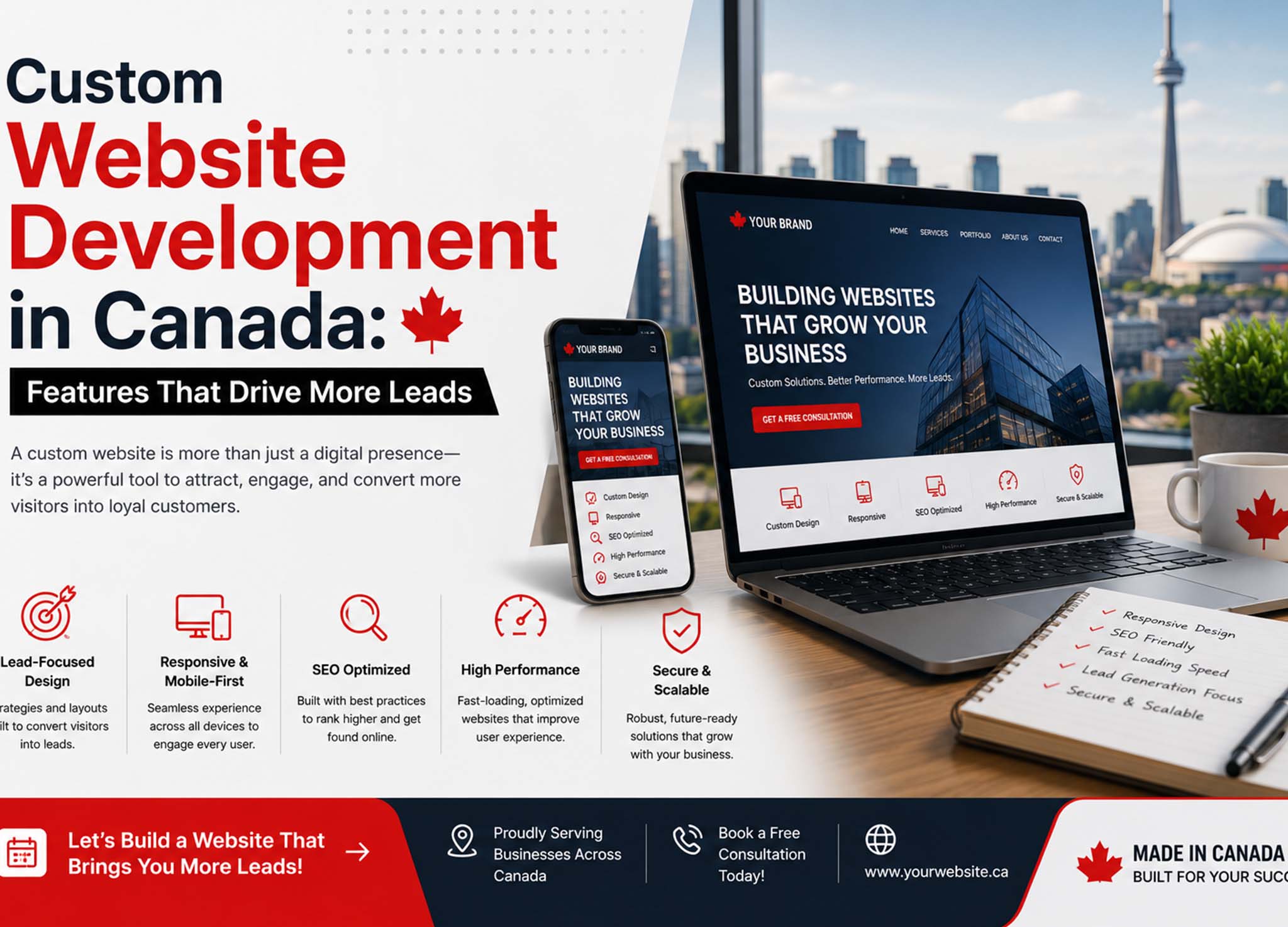 Custom website development company in Canada creating SEO-friendly business websites designed to generate more leads and conversions