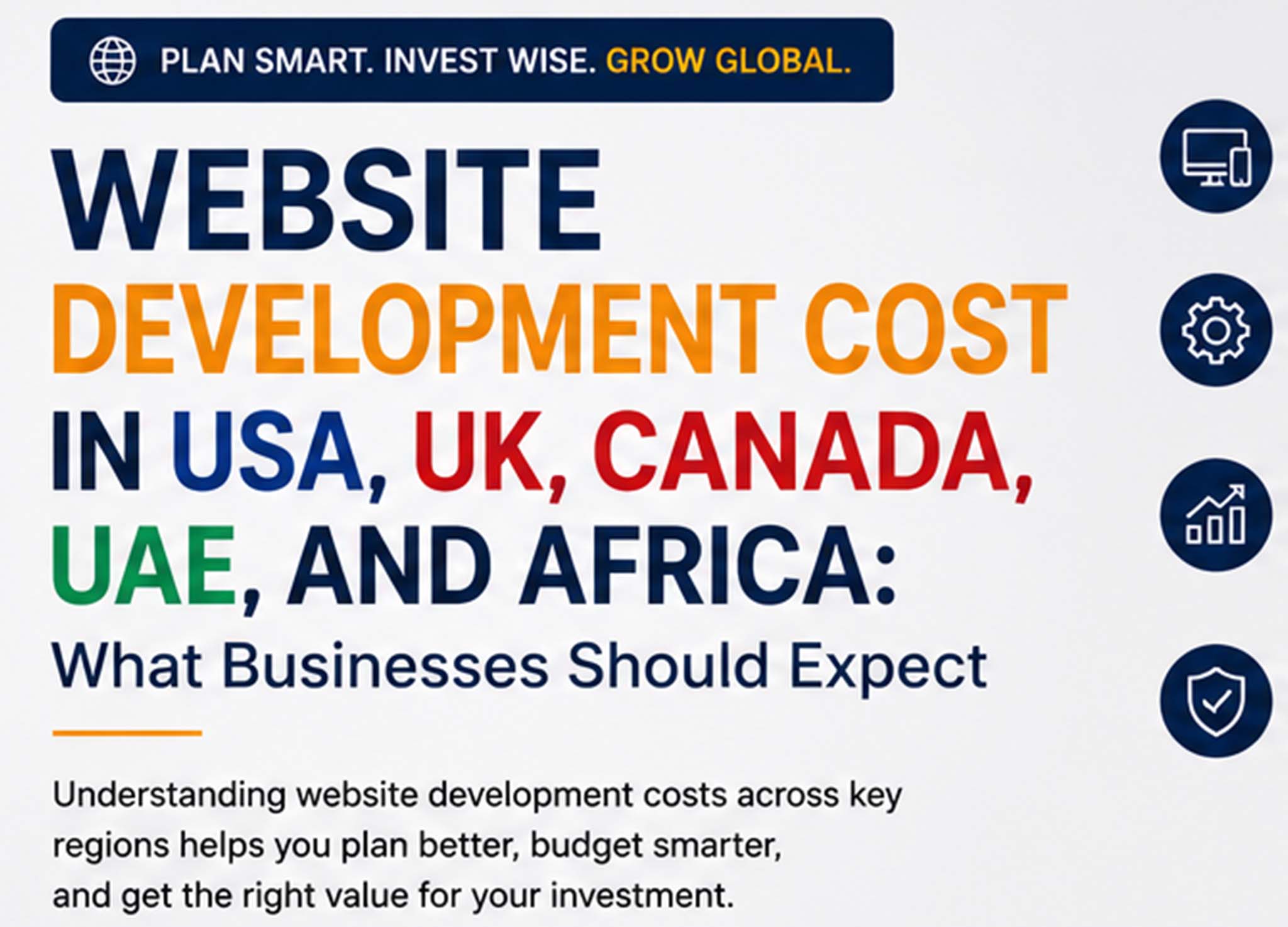 Website development cost comparison in USA, UK, Canada, UAE, and Africa showing pricing insights for professional business website development services